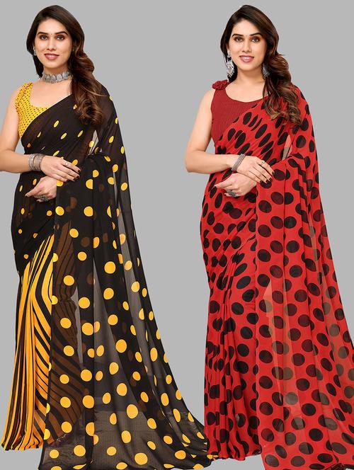 pack of 2 printed casual wear sarees with blouse - 21445190 - Very Small Image - 1