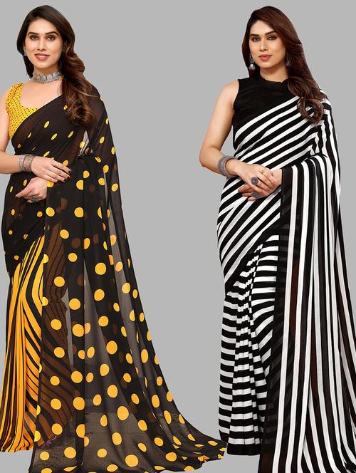 pack of 2 printed casual wear sarees with blouse - 21445191 - Very Small Image - 1