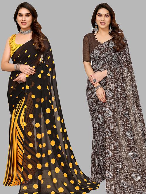 pack of 2 printed casual wear sarees with blouse - 21445192 - Very Small Image - 1