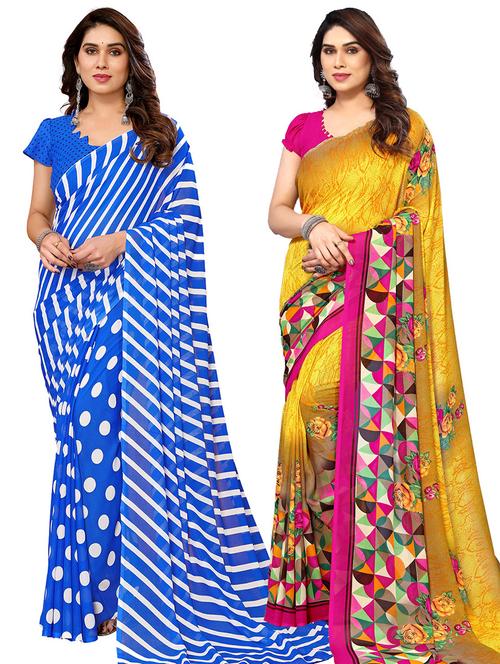 pack of 2 printed casual wear sarees with blouse - 21445193 - Very Small Image - 1