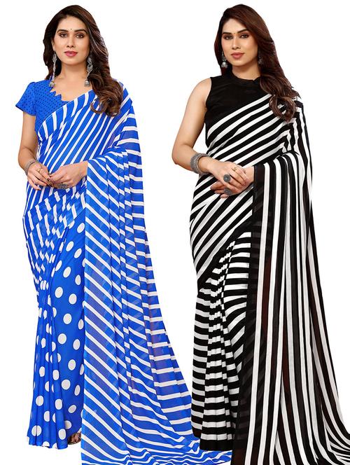 pack of 2 printed casual wear sarees with blouse - 21445195 - Very Small Image - 1