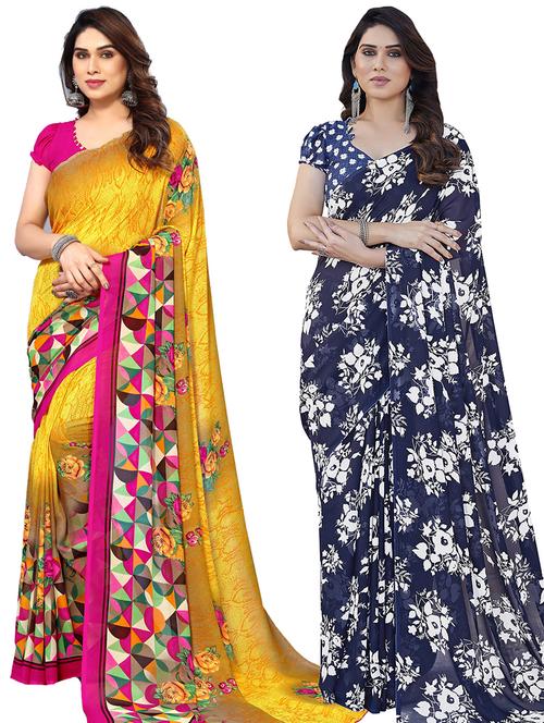 pack of 2 printed casual wear sarees with blouse - 21445196 - Very Small Image - 1