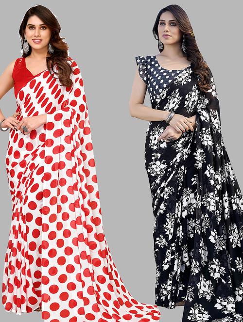 pack of 2 printed casual wear sarees with blouse - 21445197 - Very Small Image - 1