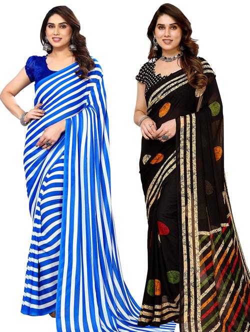 pack of 2 printed casual wear sarees with blouse - 21445199 - Very Small Image - 1