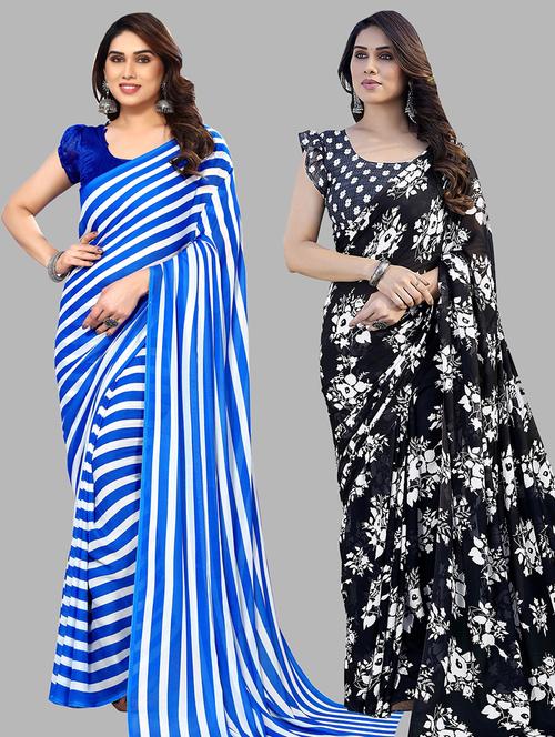 pack of 2 printed casual wear sarees with blouse - 21445200 - Very Small Image - 1