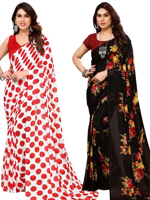 pack of 2 printed casual wear sarees with blouse - 21445201 - Very Small Image - 1