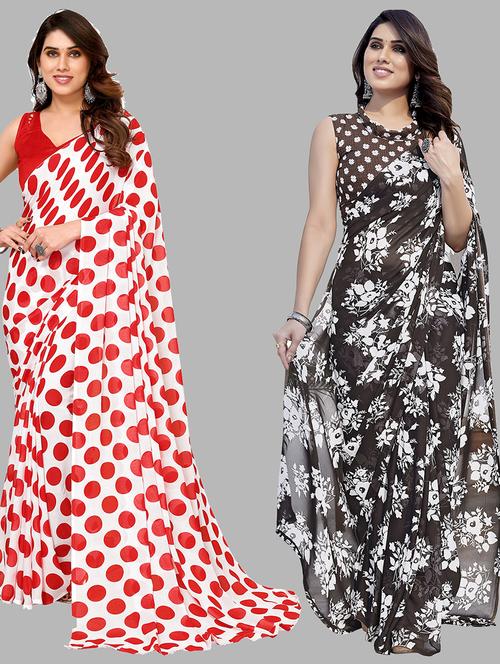 pack of 2 printed casual wear sarees with blouse - 21445202 - Very Small Image - 1