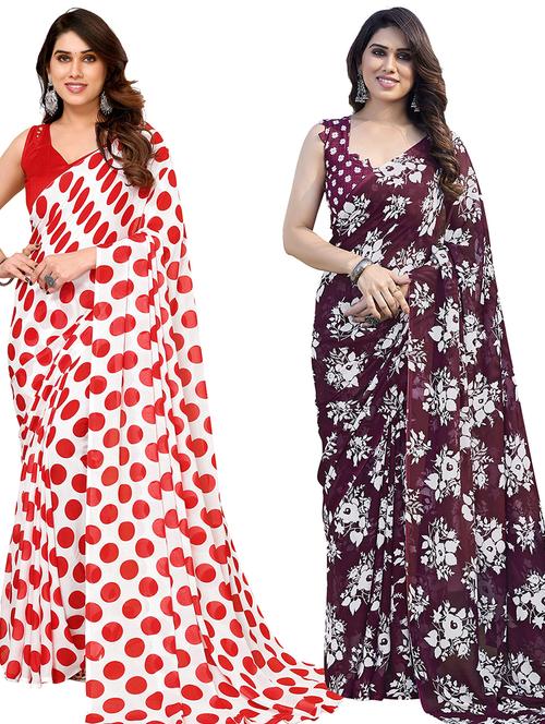 pack of 2 printed casual wear sarees with blouse - 21445203 - Very Small Image - 1