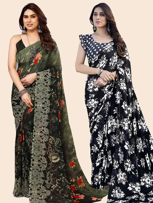 pack of 2 printed casual wear sarees with blouse - 21445204 - Very Small Image - 1