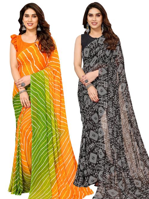 pack of 2 printed casual wear sarees with blouse - 21445205 - Very Small Image - 1