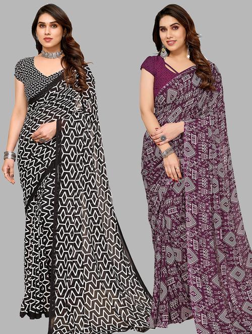 pack of 2 casual wear combo sarees with blouse - 21445207 - Very Small Image - 1