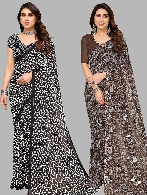 pack of 2 casual wear combo sarees with blouse - 21445208 - Very Small Image - 1