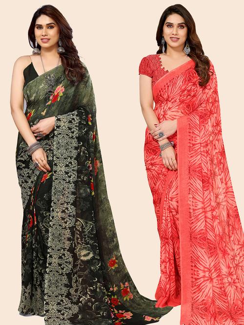 pack of 2 casual wear combo sarees with blouse - 21445209 - Very Small Image - 1