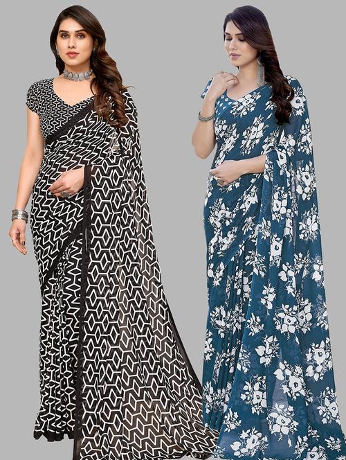 pack of 2 casual wear combo sarees with blouse - 21445210 - Very Small Image - 1