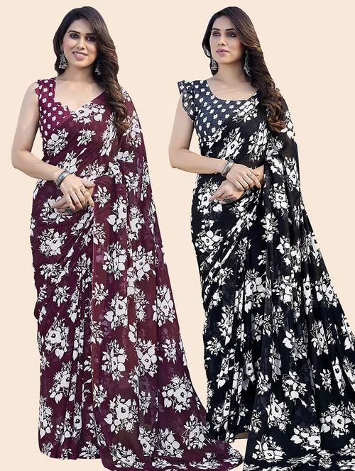 pack of 2 casual wear combo sarees with blouse - 21445211 - Very Small Image - 1