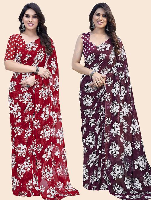 pack of 2 casual wear combo sarees with blouse - 21445212 - Very Small Image - 1