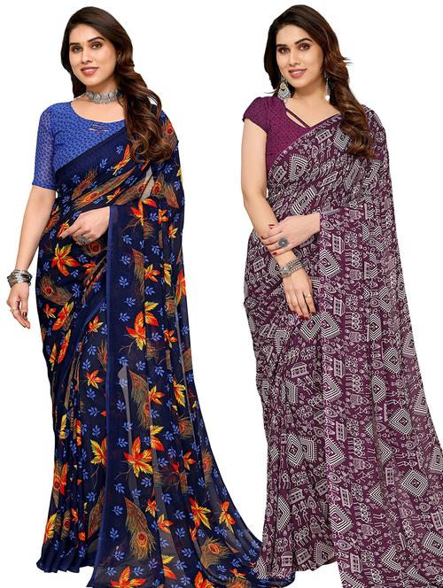 pack of 2 casual wear combo sarees with blouse - 21445213 - Very Small Image - 1