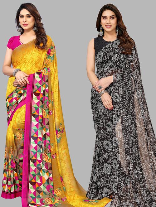 pack of 2 casual wear combo sarees with blouse - 21445214 - Very Small Image - 1
