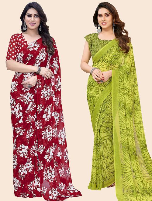 pack of 2 casual wear combo sarees with blouse - 21445215 - Very Small Image - 1