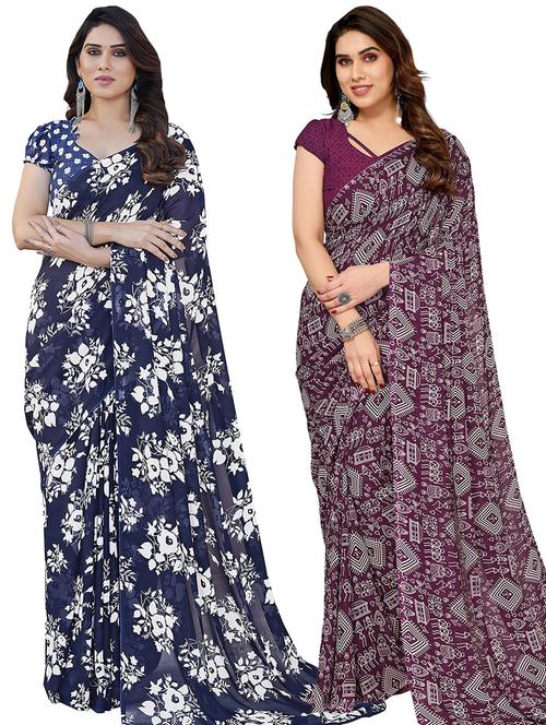 pack of 2 casual wear combo sarees with blouse - 21445216 - Very Small Image - 1