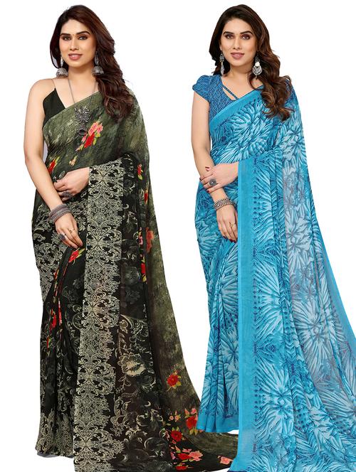 pack of 2 casual wear combo sarees with blouse - 21445218 - Very Small Image - 1