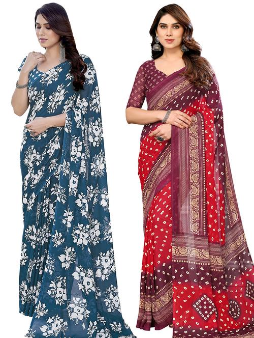 pack of 2 casual wear combo sarees with blouse - 21445220 - Very Small Image - 1