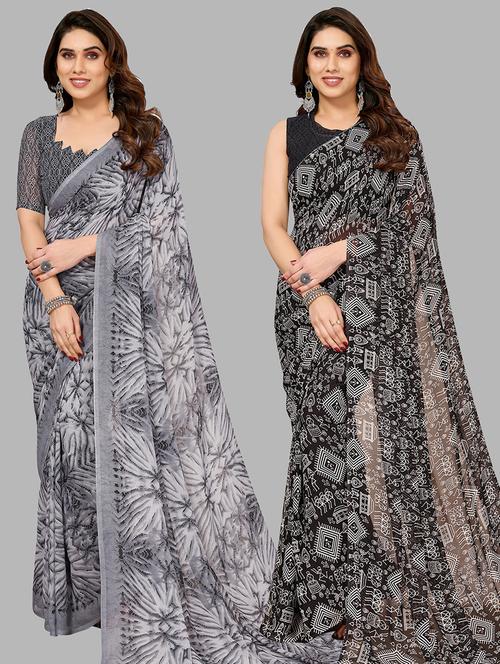 pack of 2 casual wear combo sarees with blouse - 21445221 - Very Small Image - 1