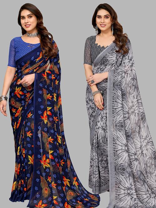 pack of 2 casual wear combo sarees with blouse - 21445222 - Very Small Image - 1