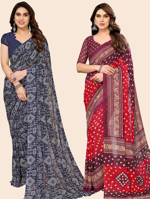 pack of 2 casual wear combo sarees with blouse - 21445223 - Very Small Image - 1