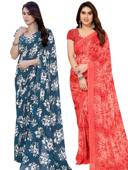 pack of 2 casual wear combo sarees with blouse - 21445225 - Very Small Image - 1
