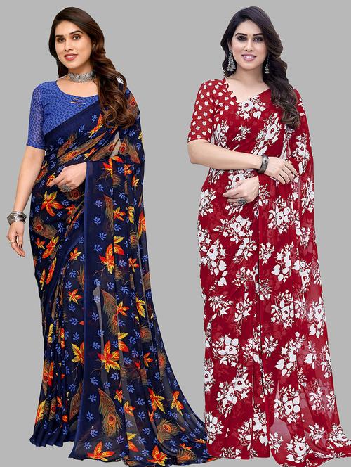 pack of 2 casual wear combo sarees with blouse - 21445226 - Very Small Image - 1