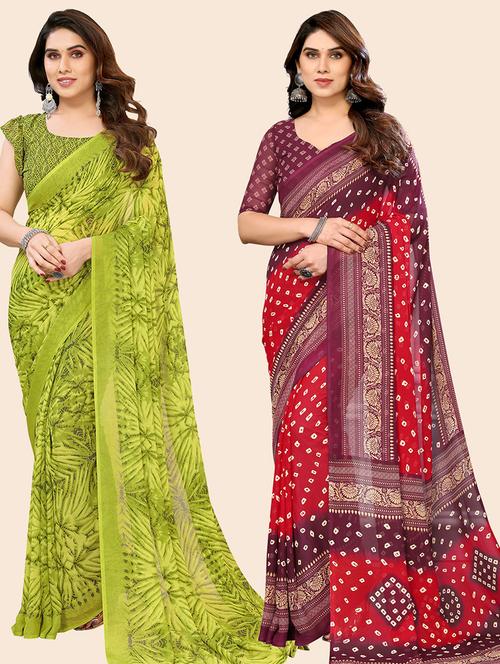 pack of 2 casual wear combo sarees with blouse - 21445228 - Very Small Image - 1