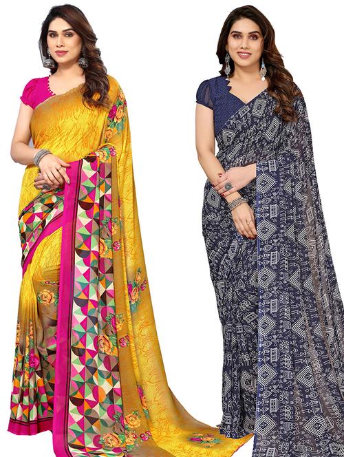 pack of 2 casual wear combo sarees with blouse - 21445229 - Very Small Image - 1
