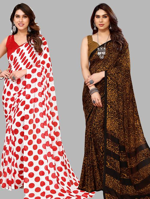 pack of 2 casual wear combo sarees with blouse - 21445230 - Very Small Image - 1