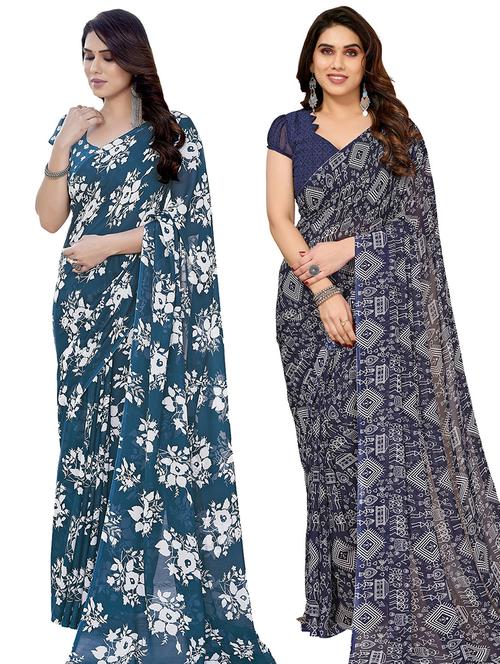 pack of 2 printed casual wear sarees with blouse - 21445233 - Very Small Image - 1