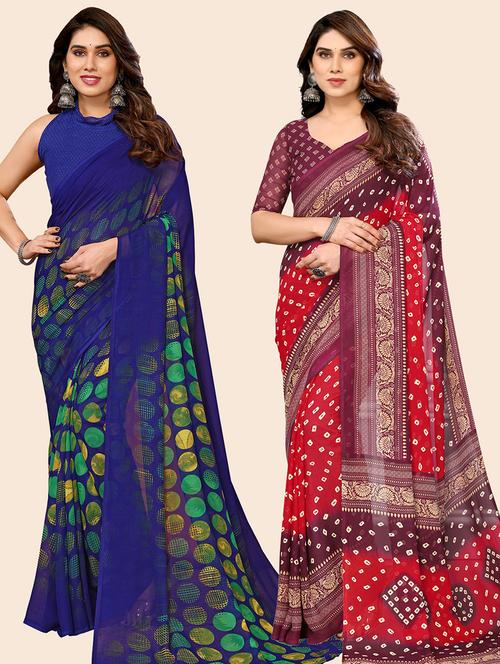 pack of 2 printed casual wear sarees with blouse - 21445234 - Very Small Image - 1