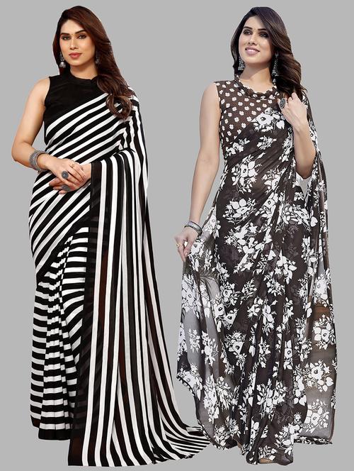 women pack of 2 casual wear combo sarees with blouse - 21445237 - Very Small Image - 1