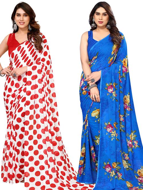 pack of 2 casual wear combo sarees with blouse - 21445238 - Very Small Image - 1