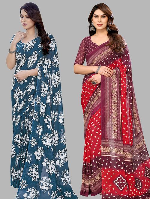 pack of 2 casual wear combo sarees with blouse - 21445239 - Very Small Image - 1