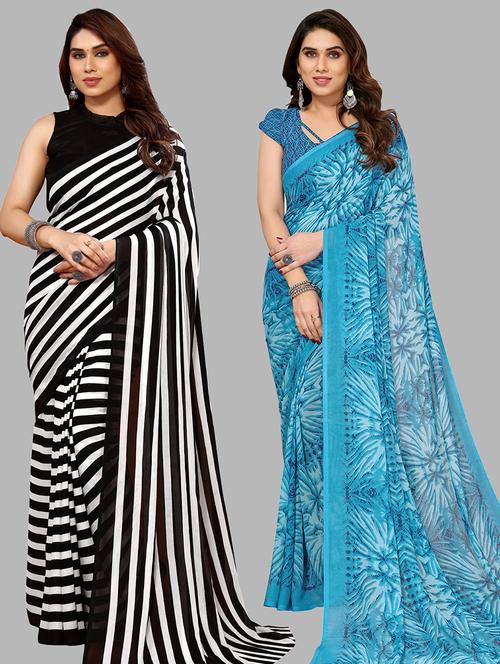 women pack of 2 casual wear combo sarees with blouse - 21445241 - Very Small Image - 1