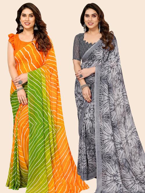 women pack of 2 casual wear combo sarees with blouse - 21445242 - Very Small Image - 1