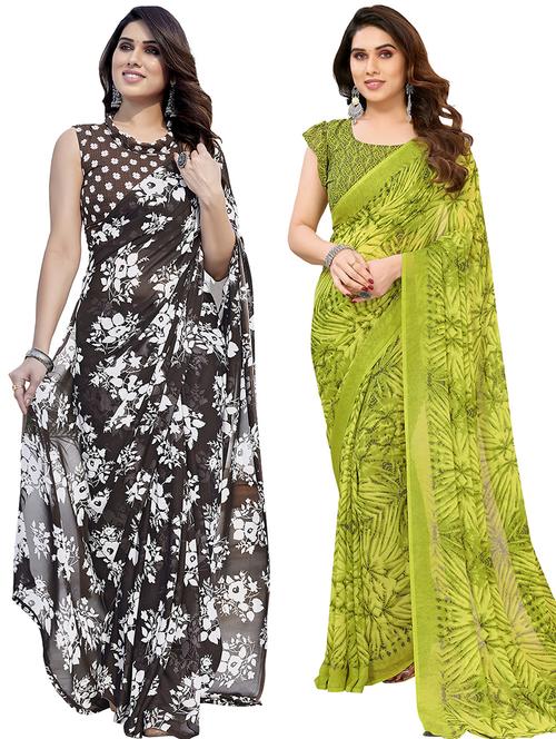 women pack of 2 casual wear combo sarees with blouse - 21445243 - Very Small Image - 1