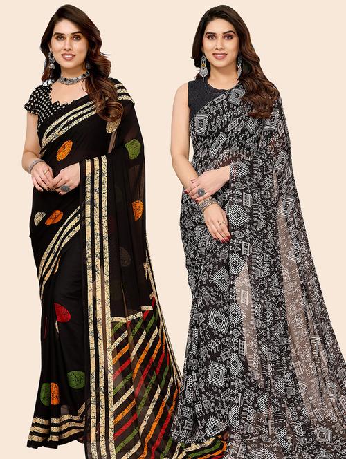 pack of 2 casual wear combo sarees with blouse - 21445245 - Very Small Image - 1
