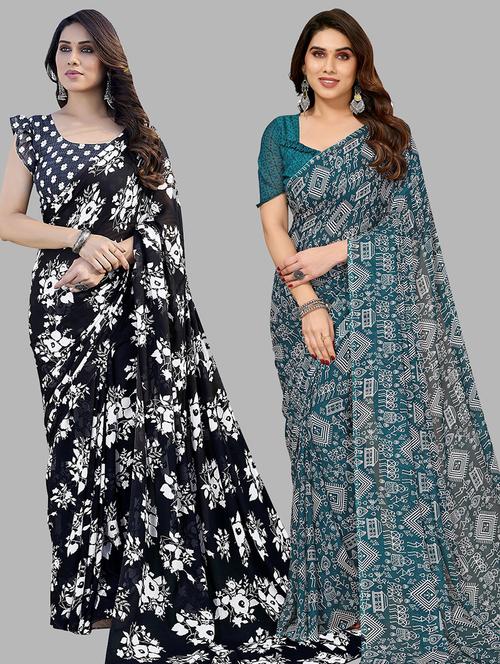 pack of 2 printed casual wear sarees with blouse - 21445249 - Very Small Image - 1
