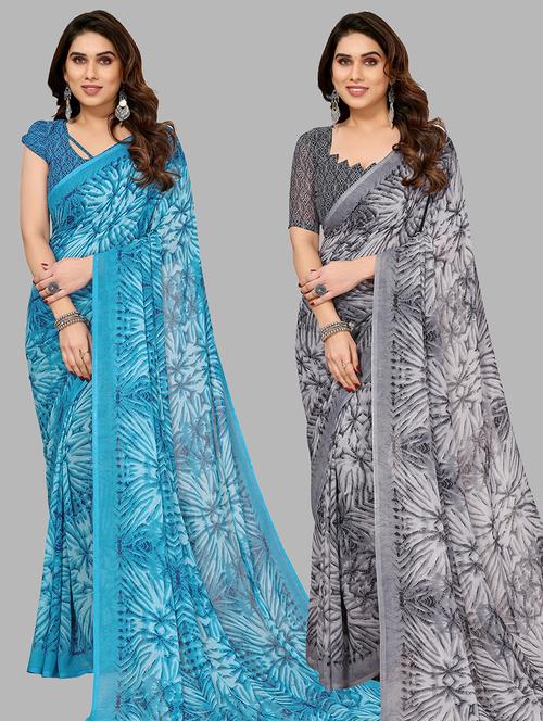 pack of 2 casual wear sarees with blouse - 21445252 - Very Small Image - 1