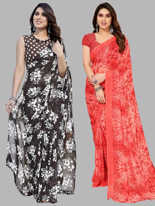 pack of 2 printed casual wear sarees with blouse - 21445253 - Very Small Image - 1