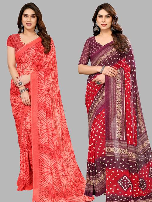pack of 2 printed casual wear sarees with blouse - 21445255 - Very Small Image - 1