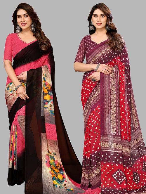 women pack of 2 printed casual wear saree with blouse - 21445258 - Very Small Image - 1