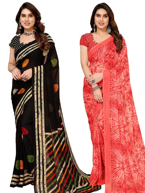 pack of 2 casual wear combo sarees with blouse - 21445261 - Very Small Image - 1