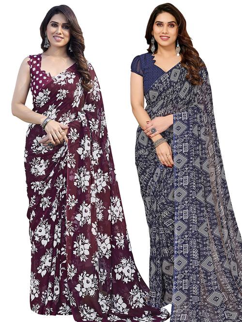 women pack of 2 casual wear combo sarees with blouse - 21445262 - Very Small Image - 1